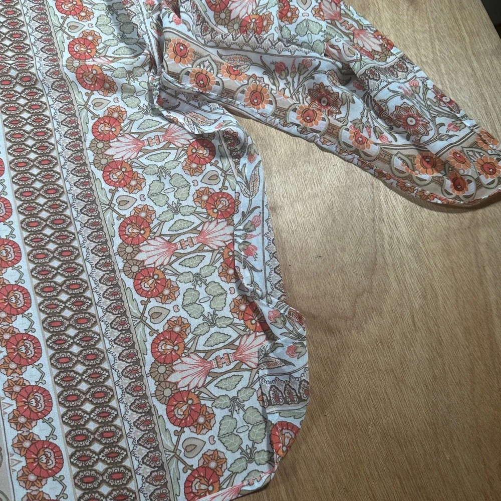 Ambiance Kimono Cardigan Women Large Orange Floral Sheer Boho Side Slit Coverup